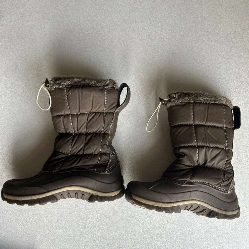 L.L.‎ Bean Girls Quilted Faux Fur Trim Winter Snow Boots Brown Size 2